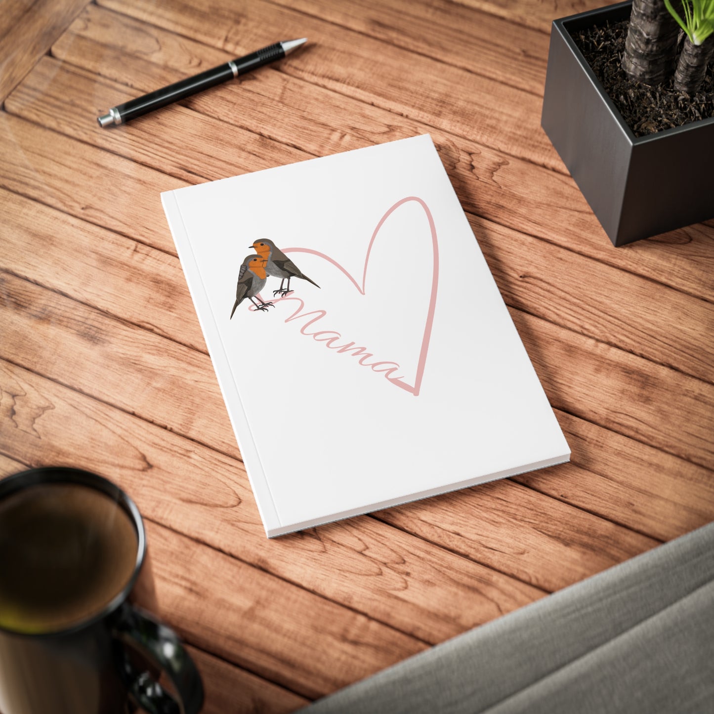 Rotkehlchen mit rosa Herz Mama Vogel Softcover Notizbuch 150 Seiten Liniert zum Muttertag