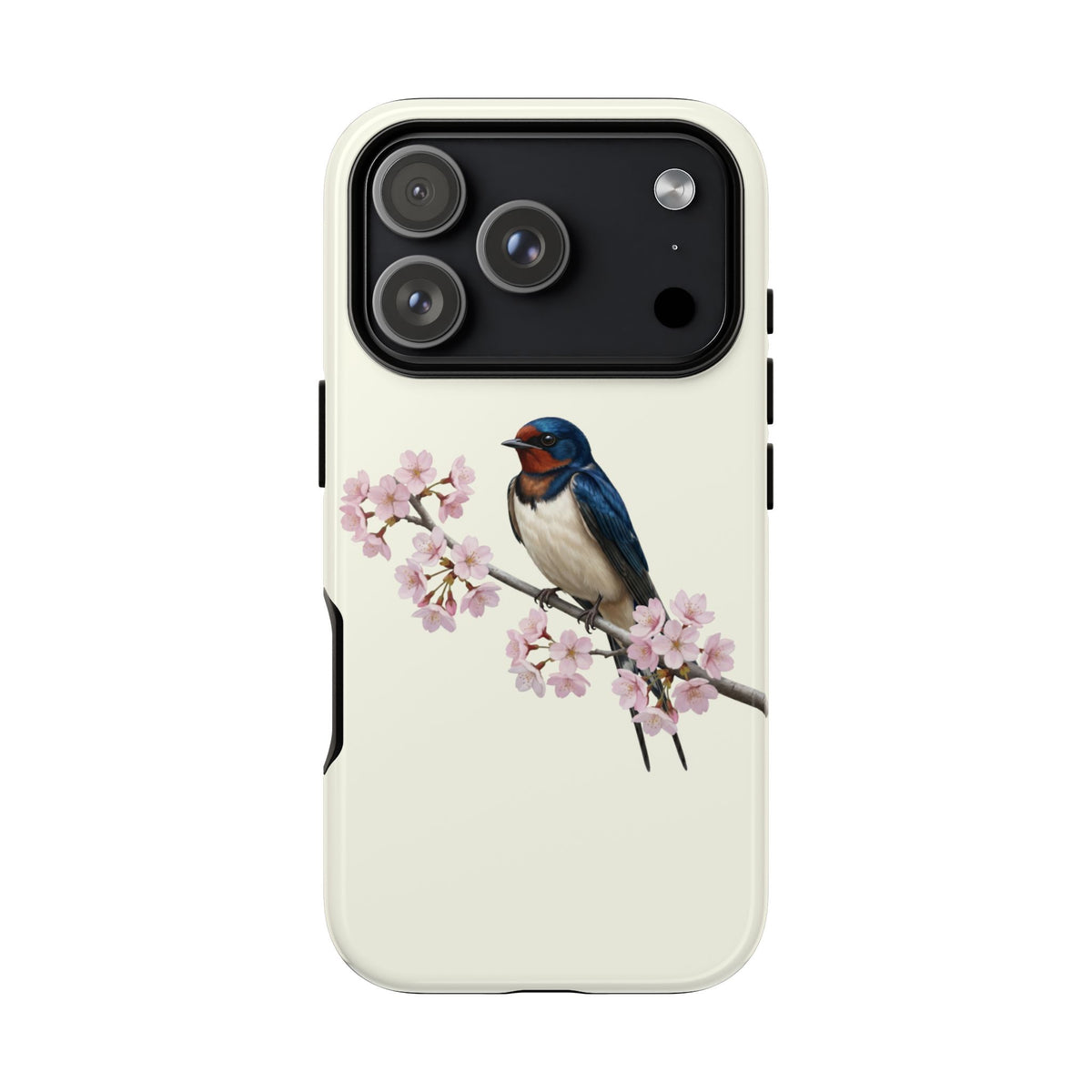 Rauchschwalbe Handyhülle in Cremeweiß | Florales Kirschblüten Vogel-Motiv für iPhone & Google Pixel