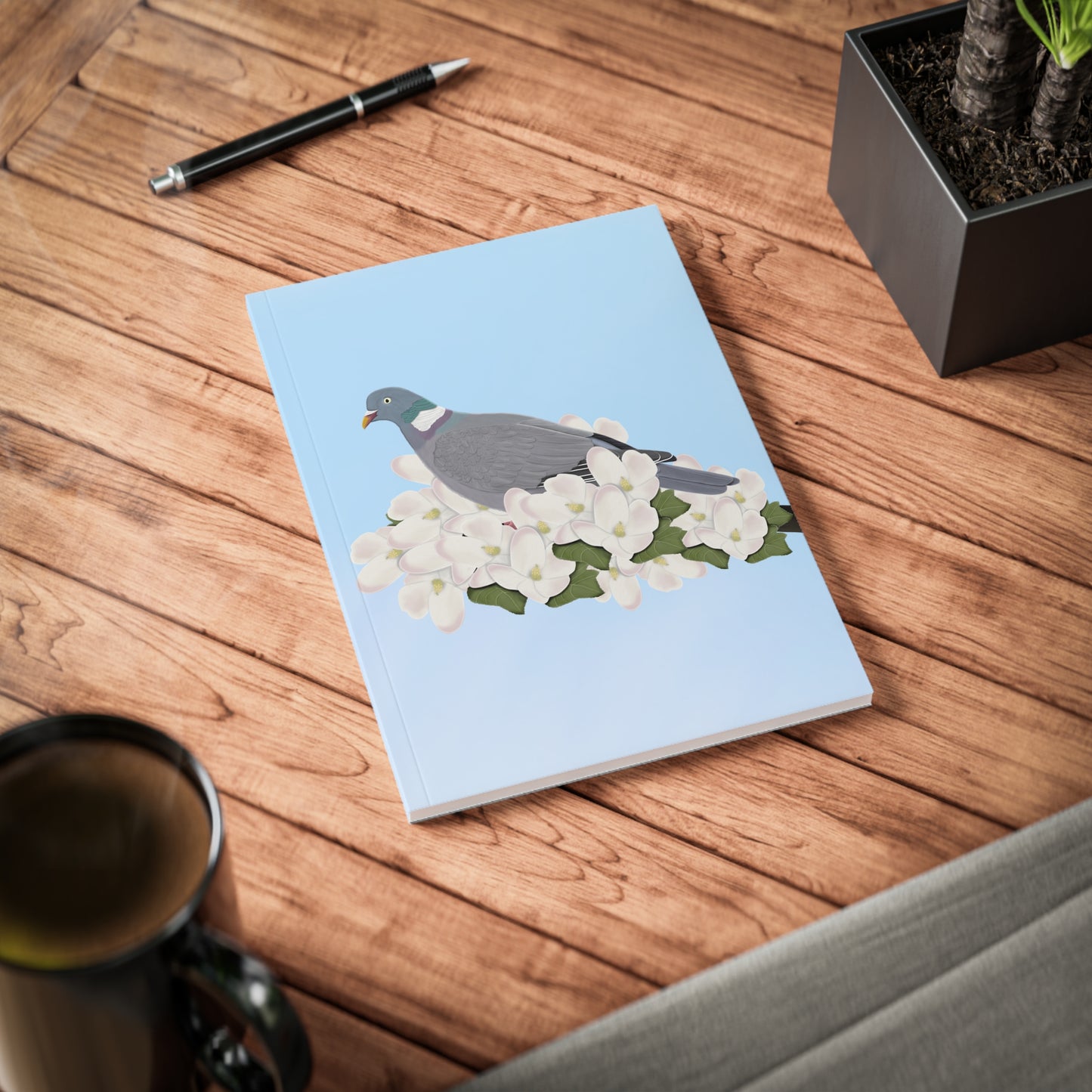Ringeltaube im Frühling A5 Vogel Softcover Notizbuch 150 Seiten Liniert