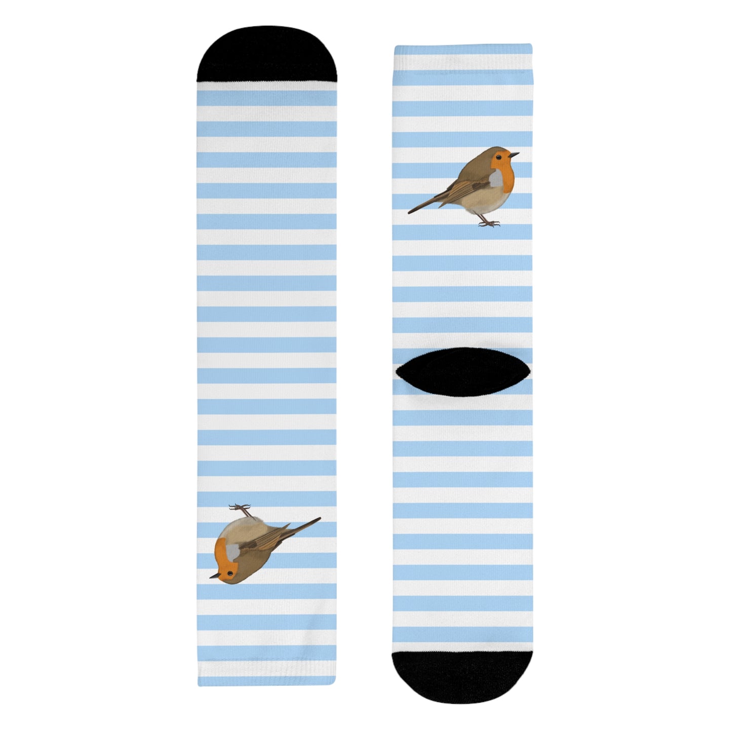 Rotkehlchen Vogel Socken mit Blau Weißen Streifen für Vogelfreunde & Vogelbeobachter