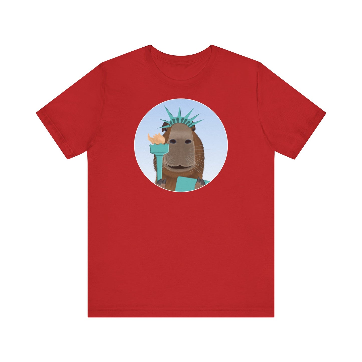 Capybara als Freiheitsstatue mit Krone und Tafel Lustiges T-Shirt für Capybara-Freunde