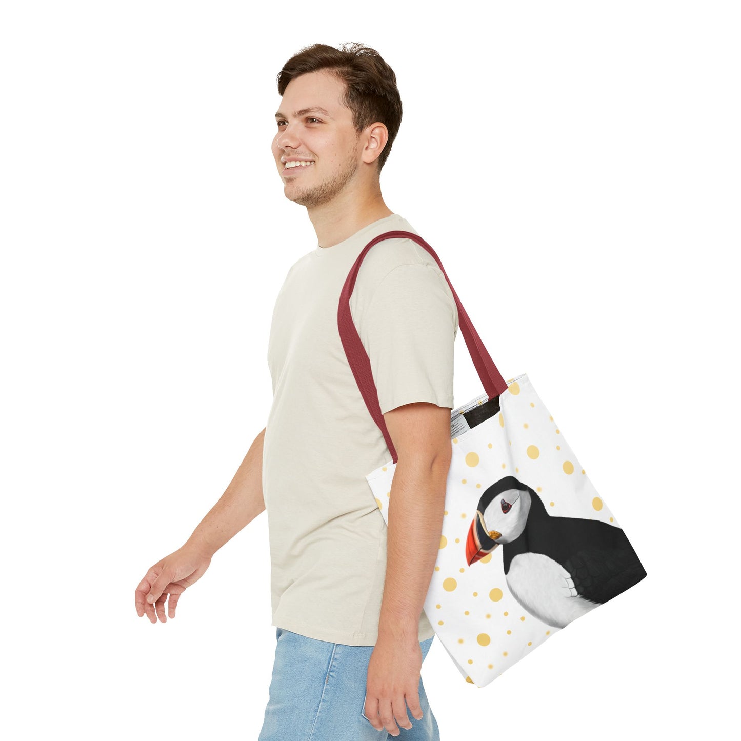 Papageitaucher Tragetasche mit Accessories Hintergrund