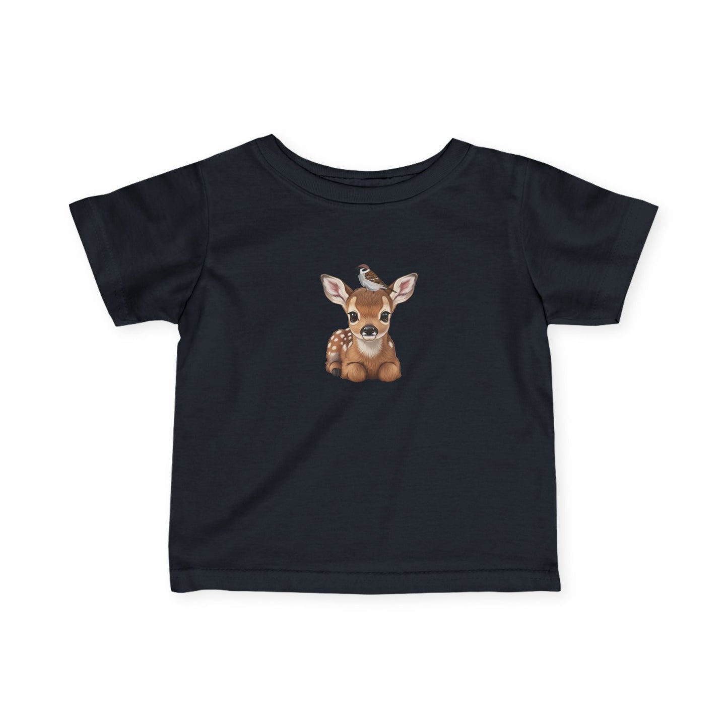 Rehkitz mit Feldsperling Baby T-Shirt Süßes Tiermotiv