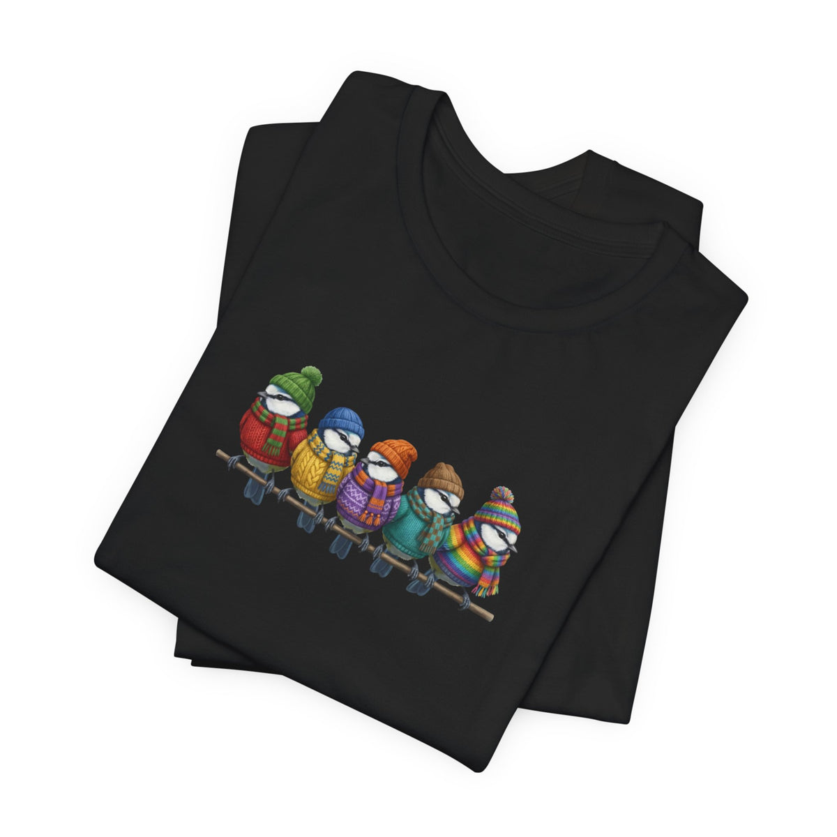 Blaumeisen in Strick T-Shirt – Weiches Premium Shirt mit Einzigartigem Vogelmotiv