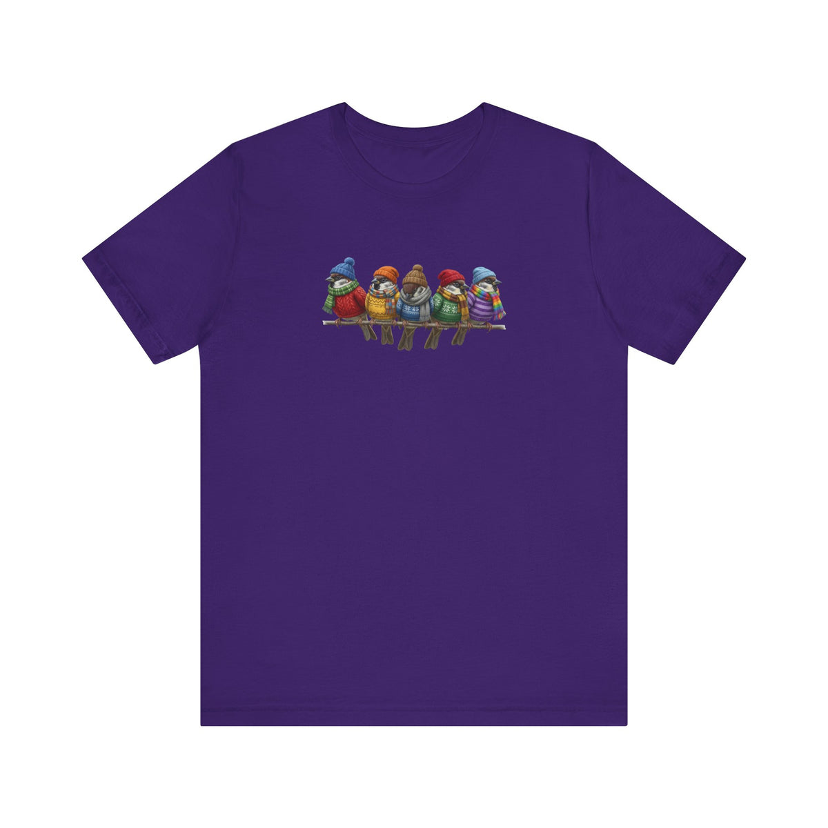 Spatzen in Strick T-Shirt – Weiches Premium Shirt mit Winterlichem Vogelmotiv