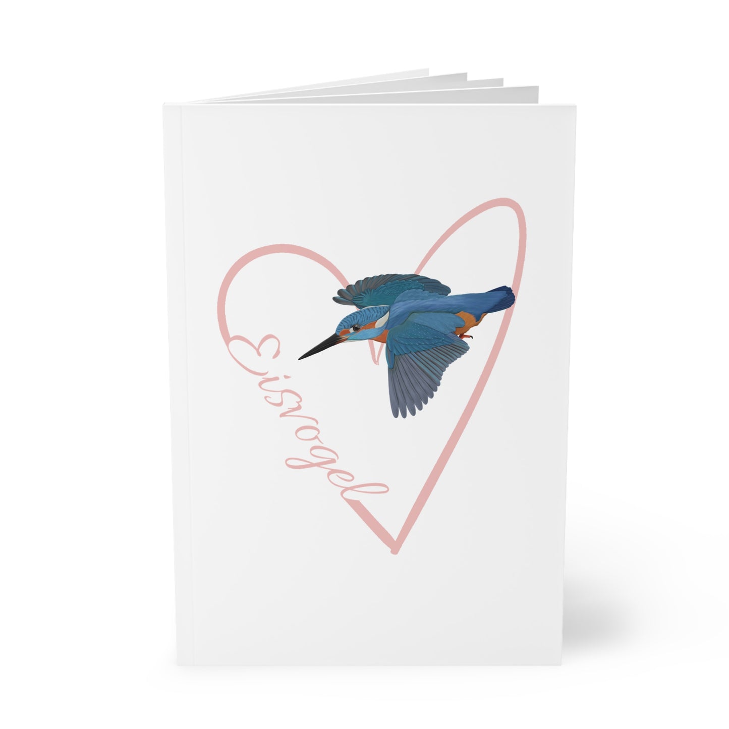 Eisvogel Notizbuch Vogel mit Herz A5 Softcover 150 Seiten Liniert Weiß