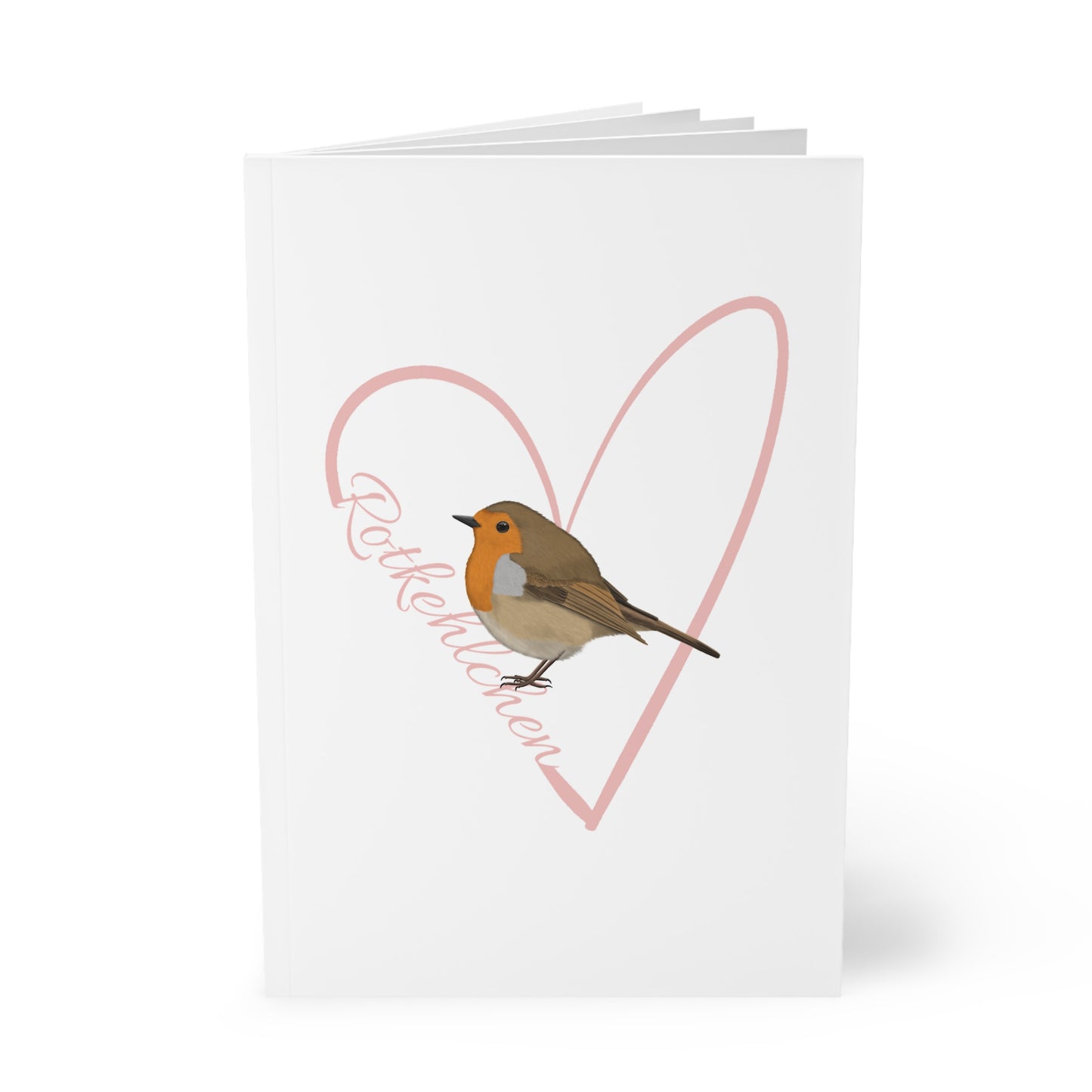 Rotkehlchen Notizbücher – Notizbuch Vogel mit Herz A5 Softcover 150 Seiten Liniert Weiß
