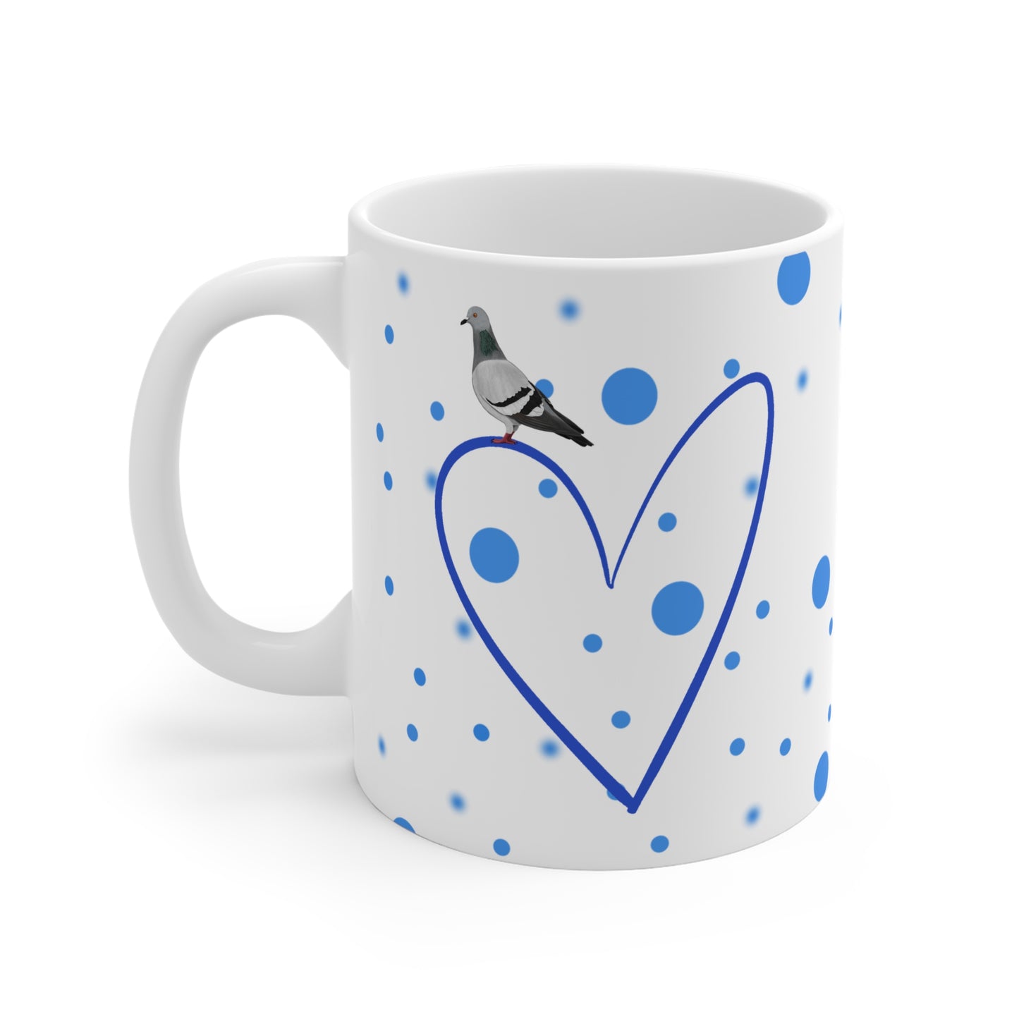 Taube mit Herz Valentinstag Vogel Tasse Punkte Blau