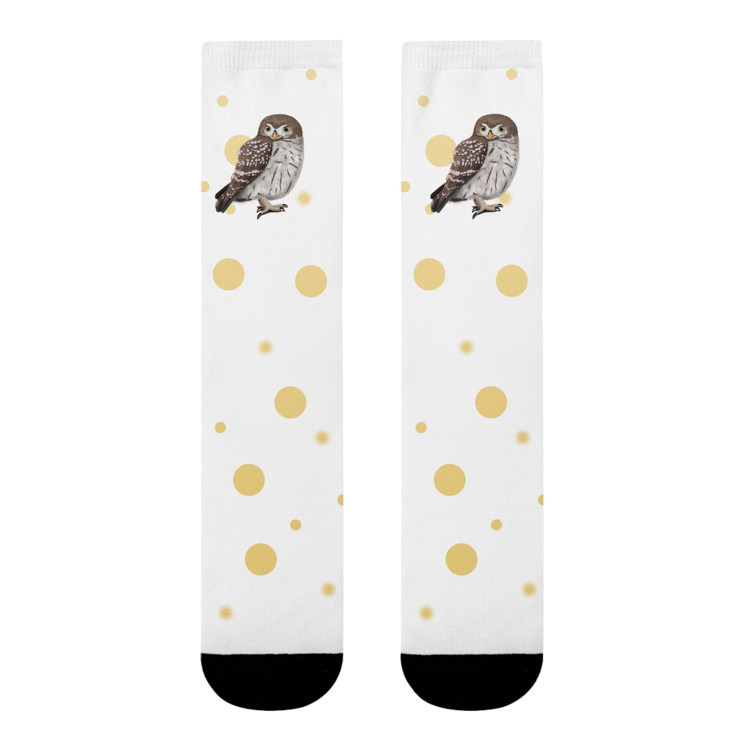 Eule Vogel Socken mit Goldenen Punkten für Vogelfreunde & Vogelbeobachter Weiß