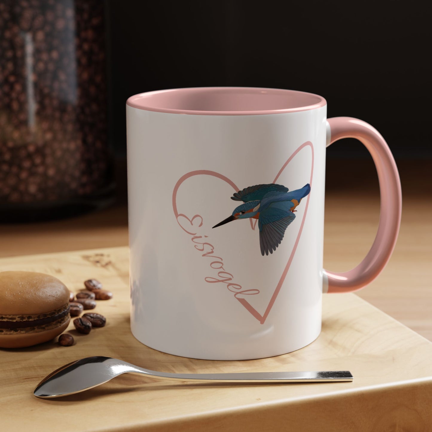 Eisvogel mit Herz Singvogel Vogel Tasse Weiß Rosa – Accent Coffee Mug,