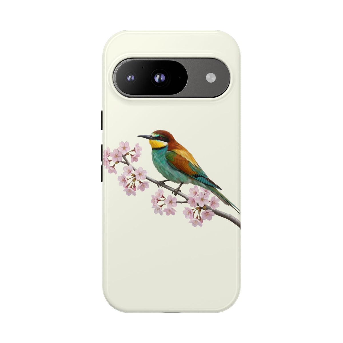 Bienenfresser Handyhülle in Cremeweiß | Florales Kirschblüten Vogel-Motiv für iPhone & Google Pixel