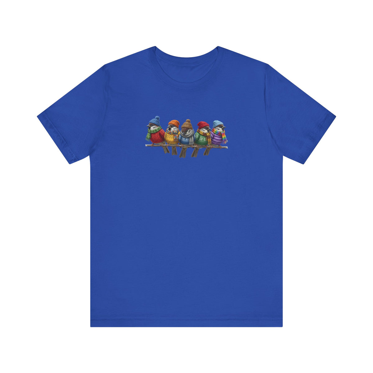 Spatzen in Strick T-Shirt – Weiches Premium Shirt mit Winterlichem Vogelmotiv – bird graphic tee, Vogel