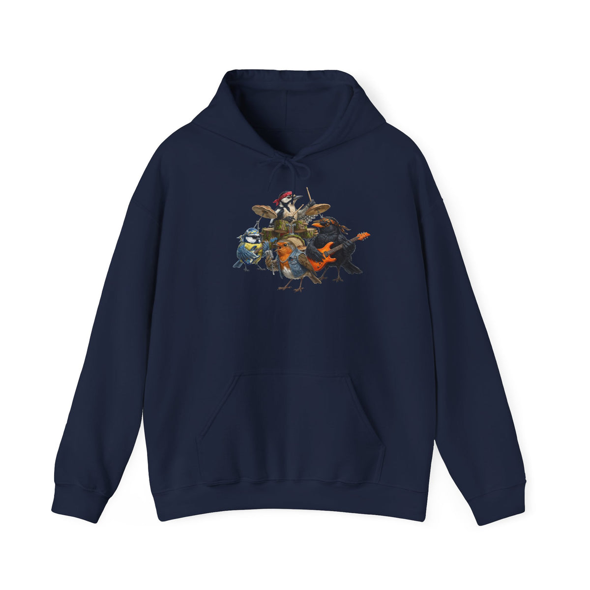 Vogel-Rockband Hoodie – Lustiger Kapuzenpullover mit Amsel, Rotkehlchen & Meise