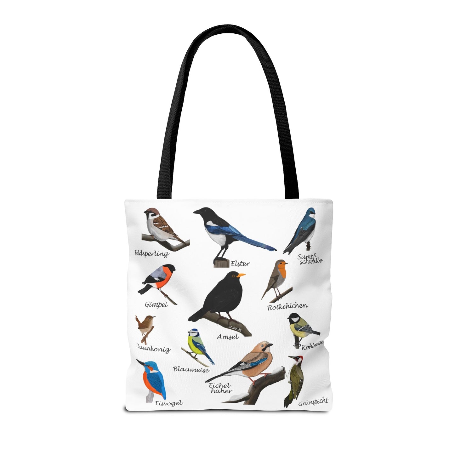 Gartenvögel Tragetasche 40x40cm Amsel Rotkehlchen Blaumeise Vogel Tasche