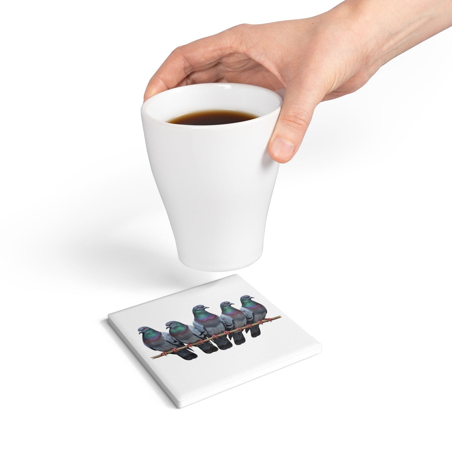 Tauben Keramik-Untersetzer Vogelmotiv Weiß