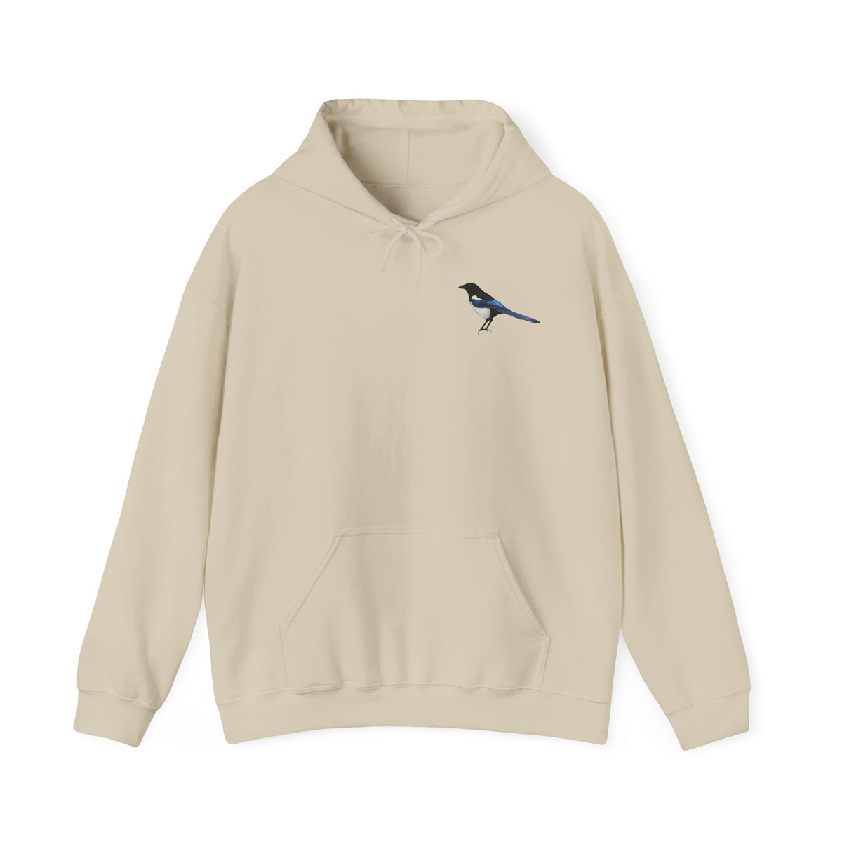 Elster Hoodie – Minimalistischer Kapuzenpullover mit kleinem Vogelmotiv für Naturfans