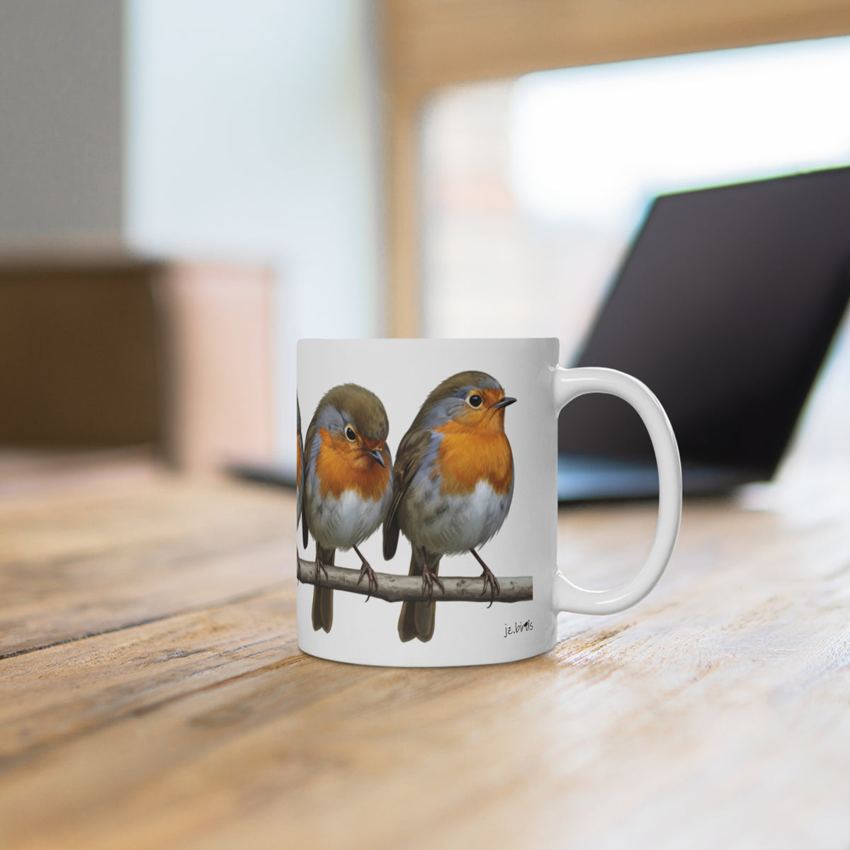 Rotkehlchen Tasse Vögel auf einem Ast Vogelmotiv für Vogelbeobachter und Vogelfreunde – 11 oz,