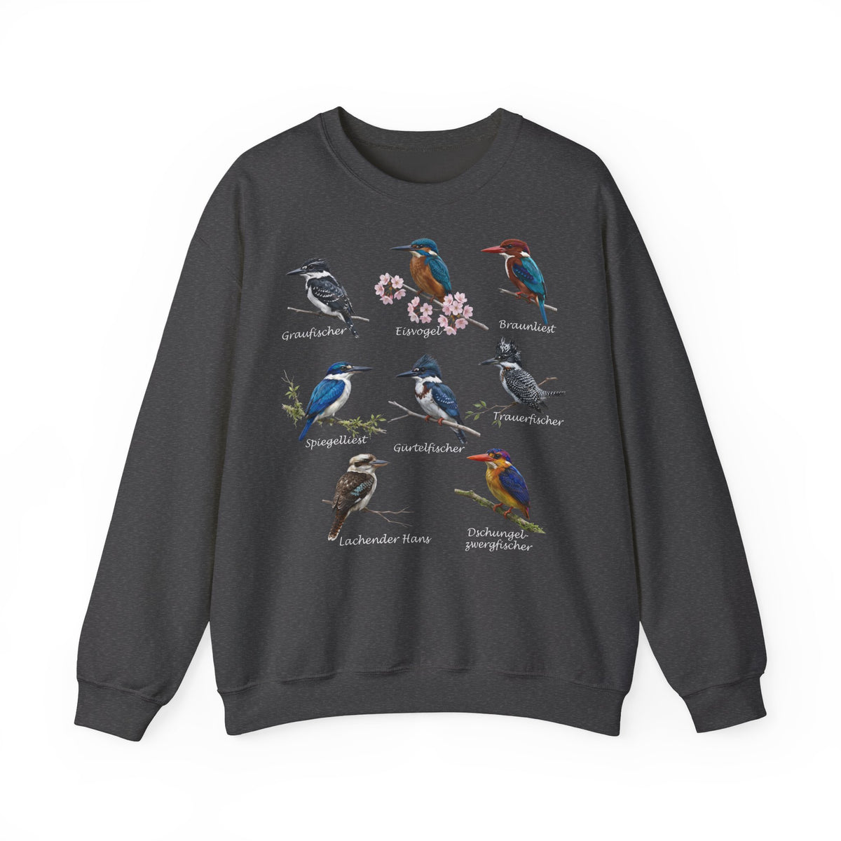 Sweatshirt mit Eisvögeln & Liesten: Lachender Hans Co. | Vogelkunde – Animal Graphic Tee, Vogelmotiv