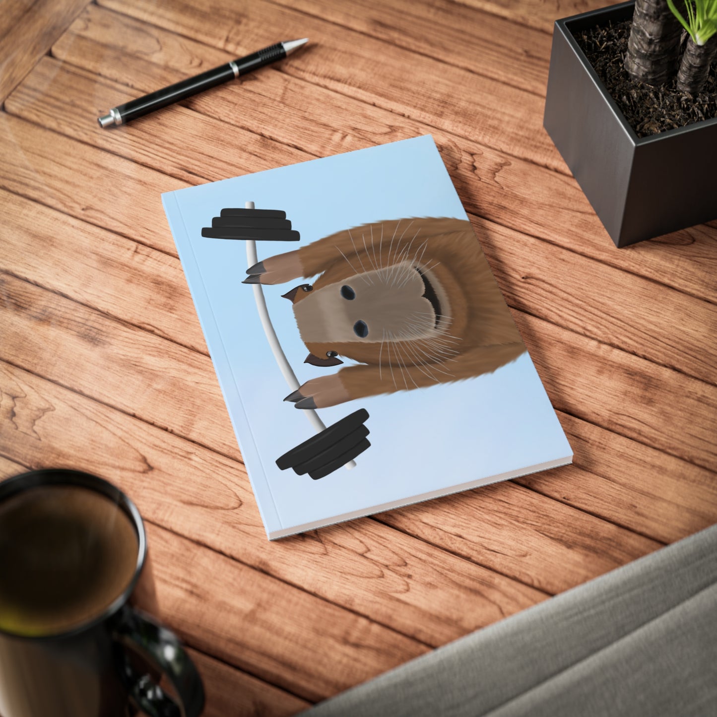 Capybara mit Hantel Gym Workout A5 Vogel Softcover Notizbuch 150 Seiten Liniert