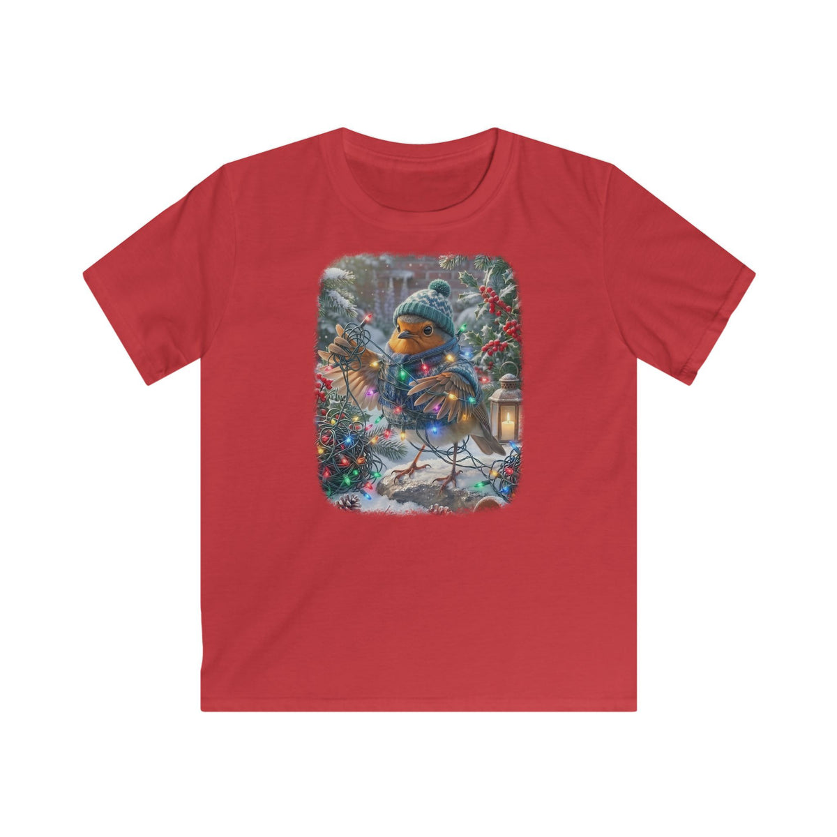 Premium Kinder T-Shirt Rosi Rotkehlchen und die Lichterkette im Garten