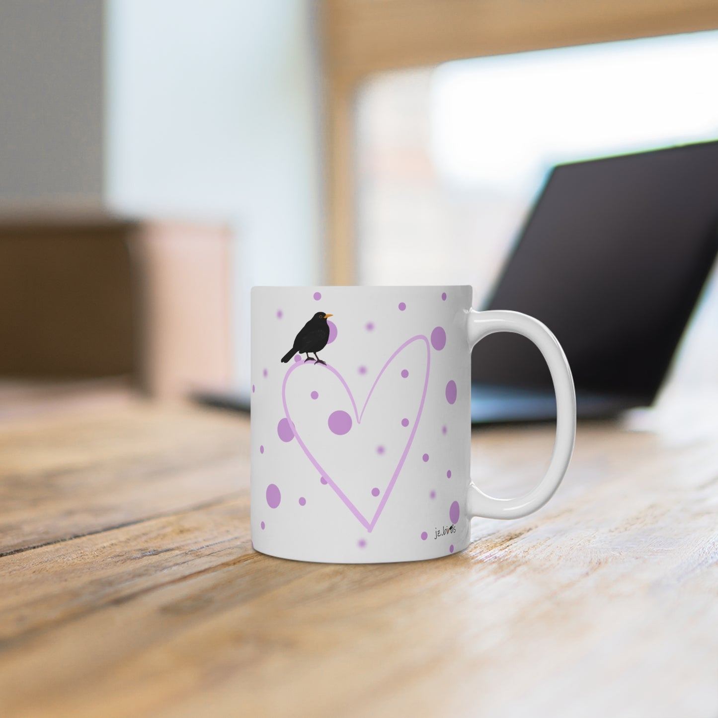Amsel mit Herz Valentinstag Vogel Tasse Punkte Rosa