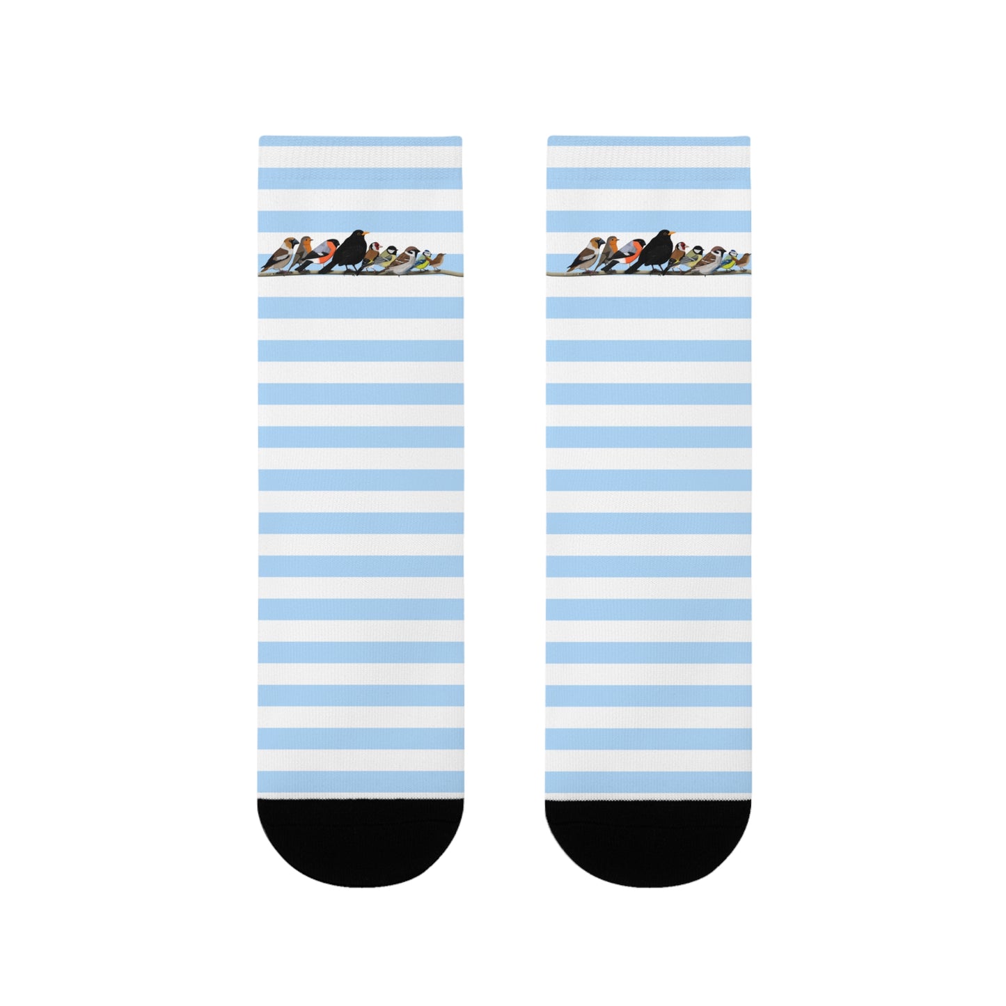 Gartenvögel auf einem Ast Amsel Rotkehlchen Blaumeise Vogel Socken mit Blau Weißen Streifen für Vogelfreunde & Vogelbeobachter