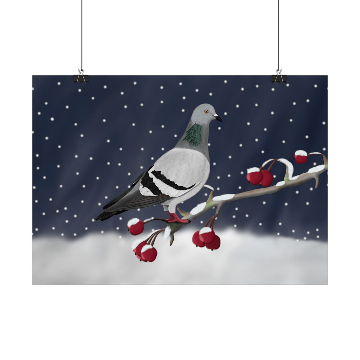 Taube Vogel Poster – auf einem Ast im Schnee