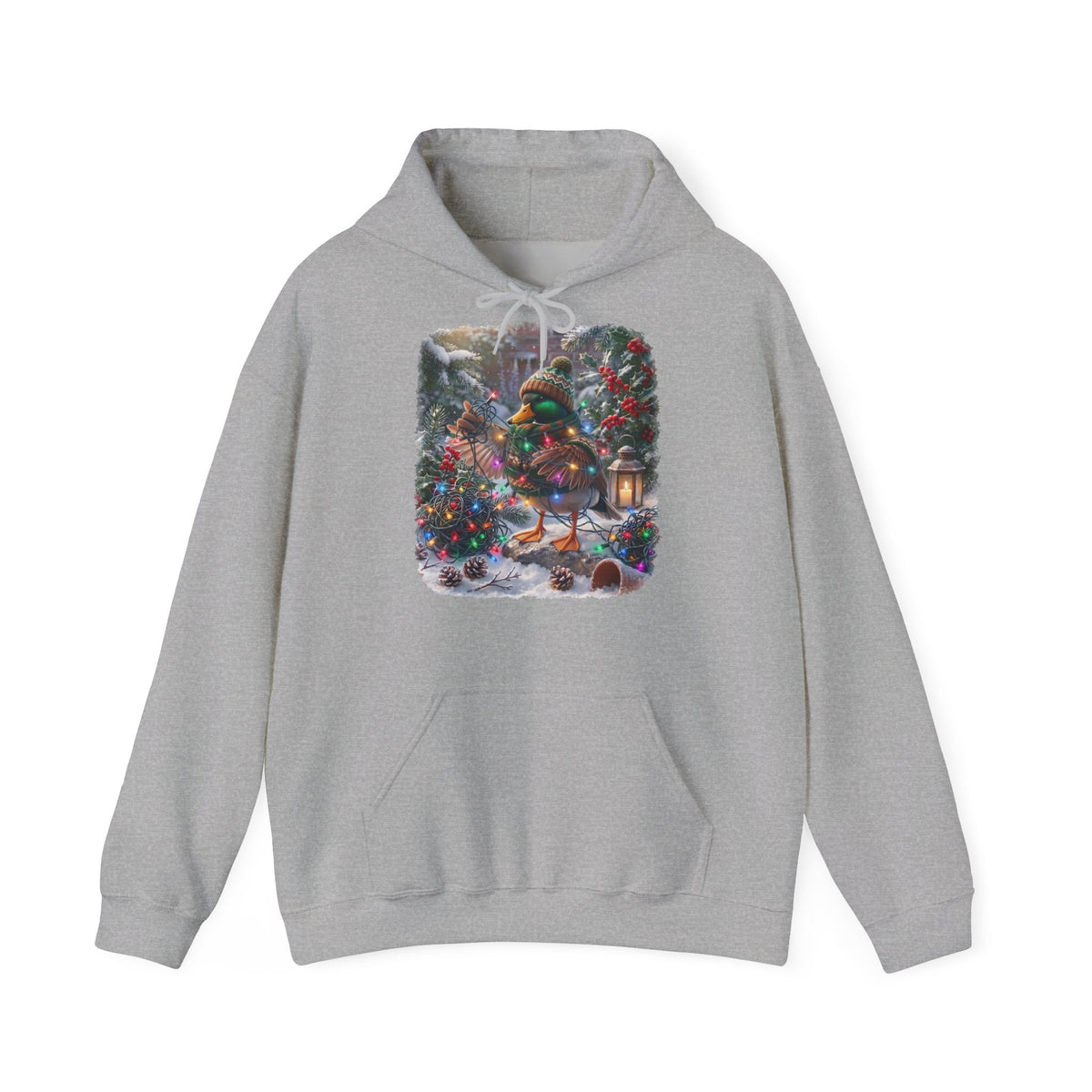 Premium Hoodie Ente und die Lichterkette im winterlichen Garten für Vogelbeobachter
