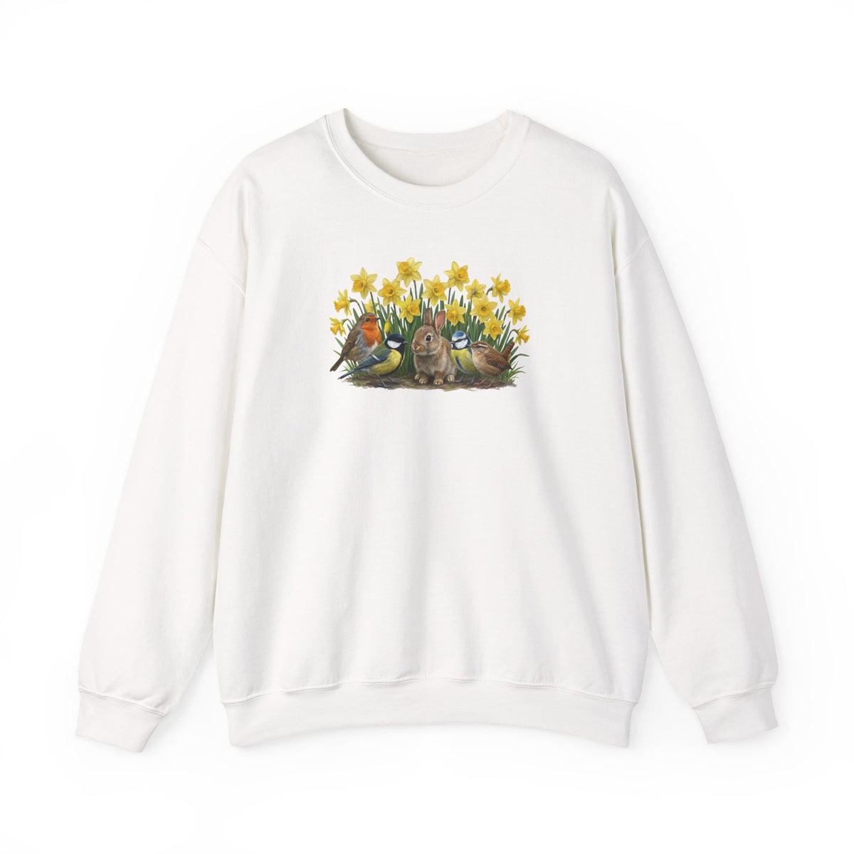 Oster-Sweatshirt Frühlingswiese – Sweatshirt Vogelmotiv in Sand