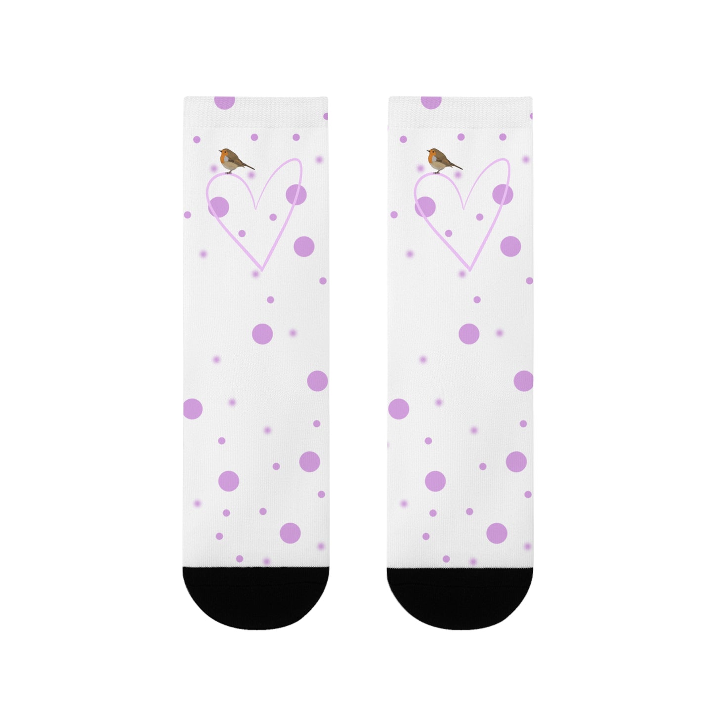 Rotkehlchen Vogel Socken mit Rosa Herz und Punkten Valentinstag