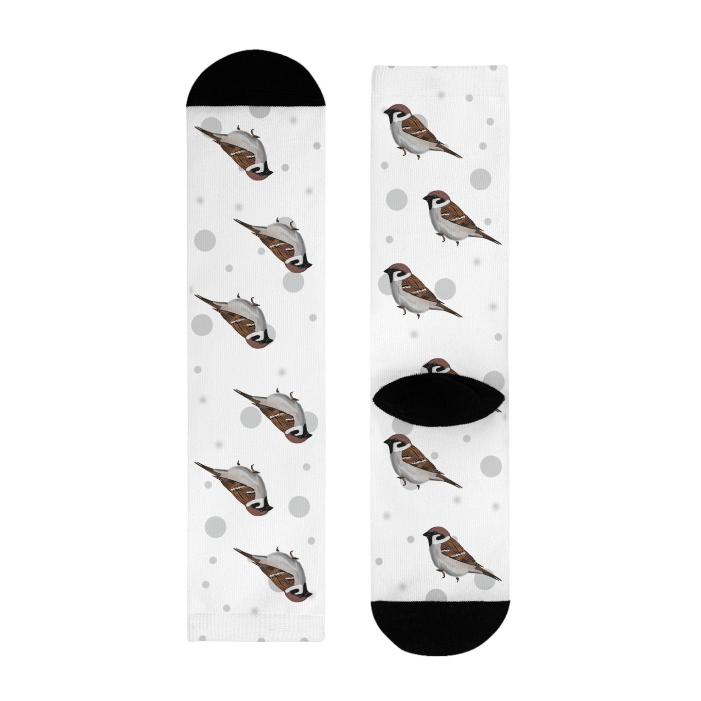 Feldsperling Socken Vogelsocken Weiß mit Grauen Punkten