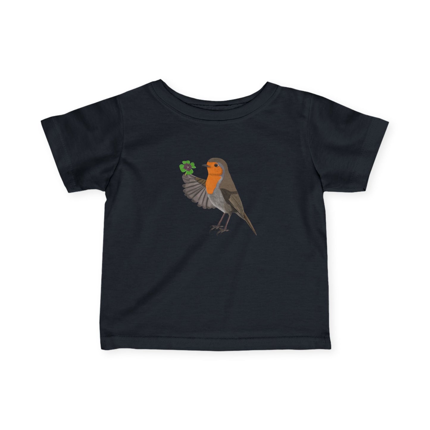 Süßes Rotkehlchen mit Glücksklee Vogel Tiermotiv T-Shirt für Babys und Kleinkinder