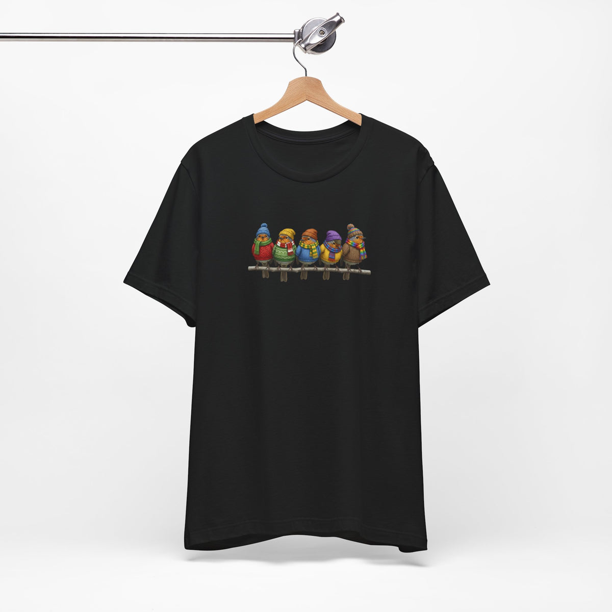 Rotkehlchen in Strick T-Shirt – Weiches Premium Shirt mit Einzigartigem Vogelmotiv