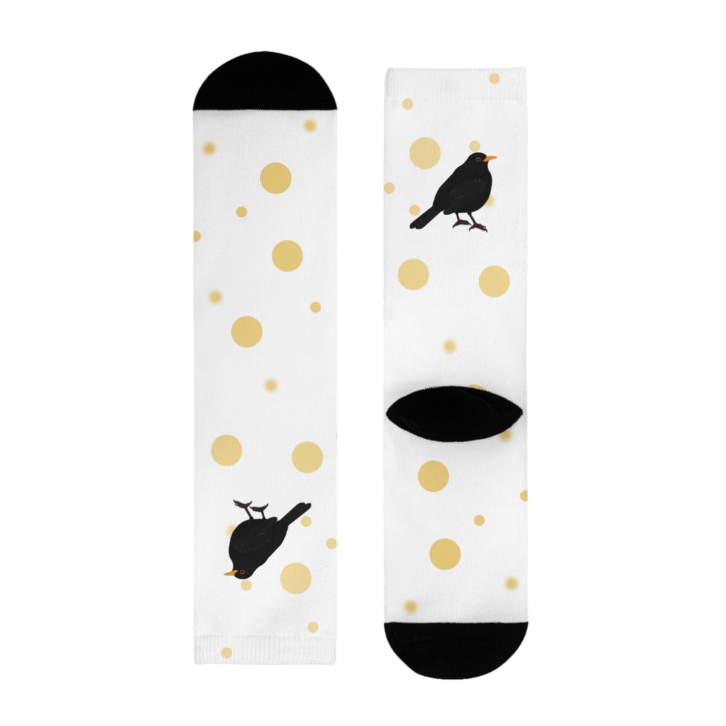 Amsel Vogel Socken mit Goldenen Punkten für Vogelfreunde & Vogelbeobachter Weiß