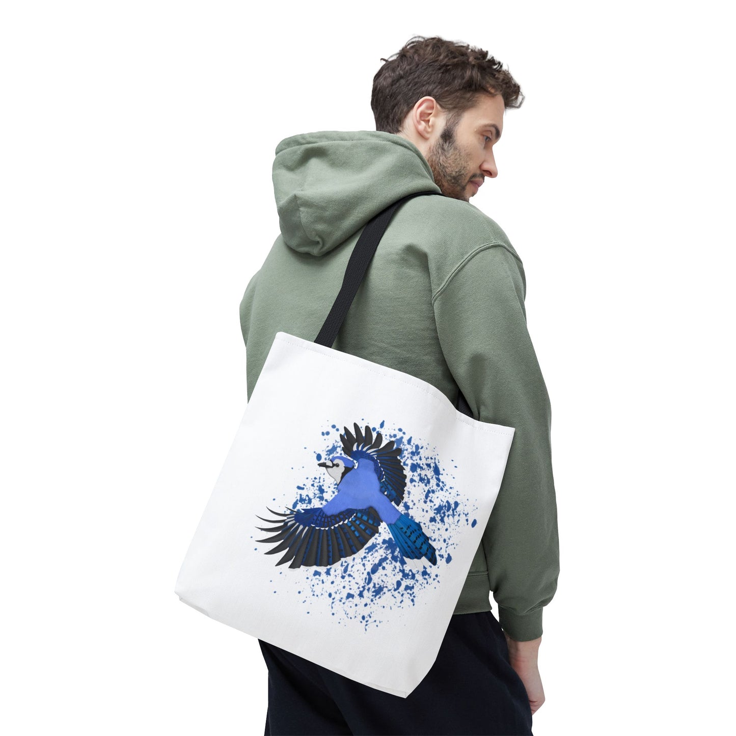 Blauhäher Tragetasche 40x40cm Vogel Tasche Weiß für Vogelbeobachter
