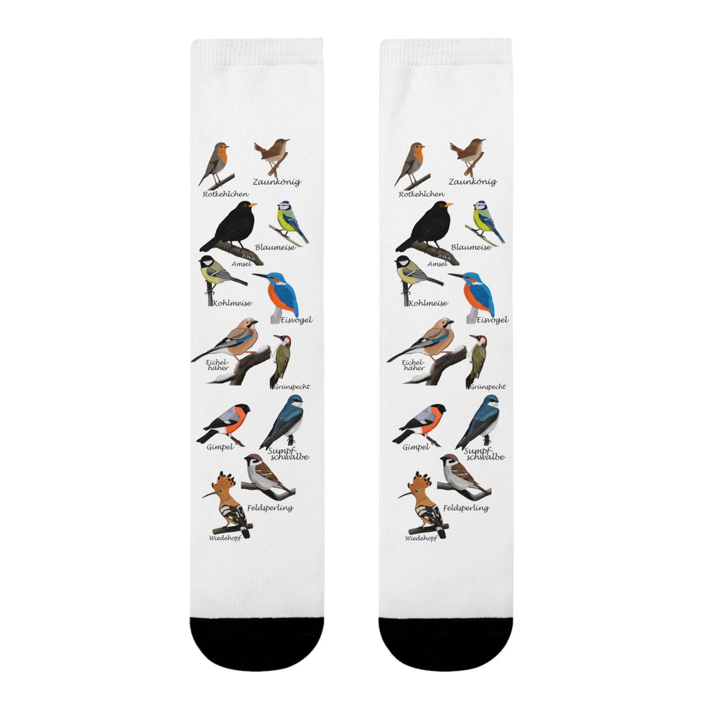 Gartenvögel Amsel Rotkehlchen Blaumeise Wiedehopf Vogel Socken für Vogelfreunde & Vogelbeobachter Weiß