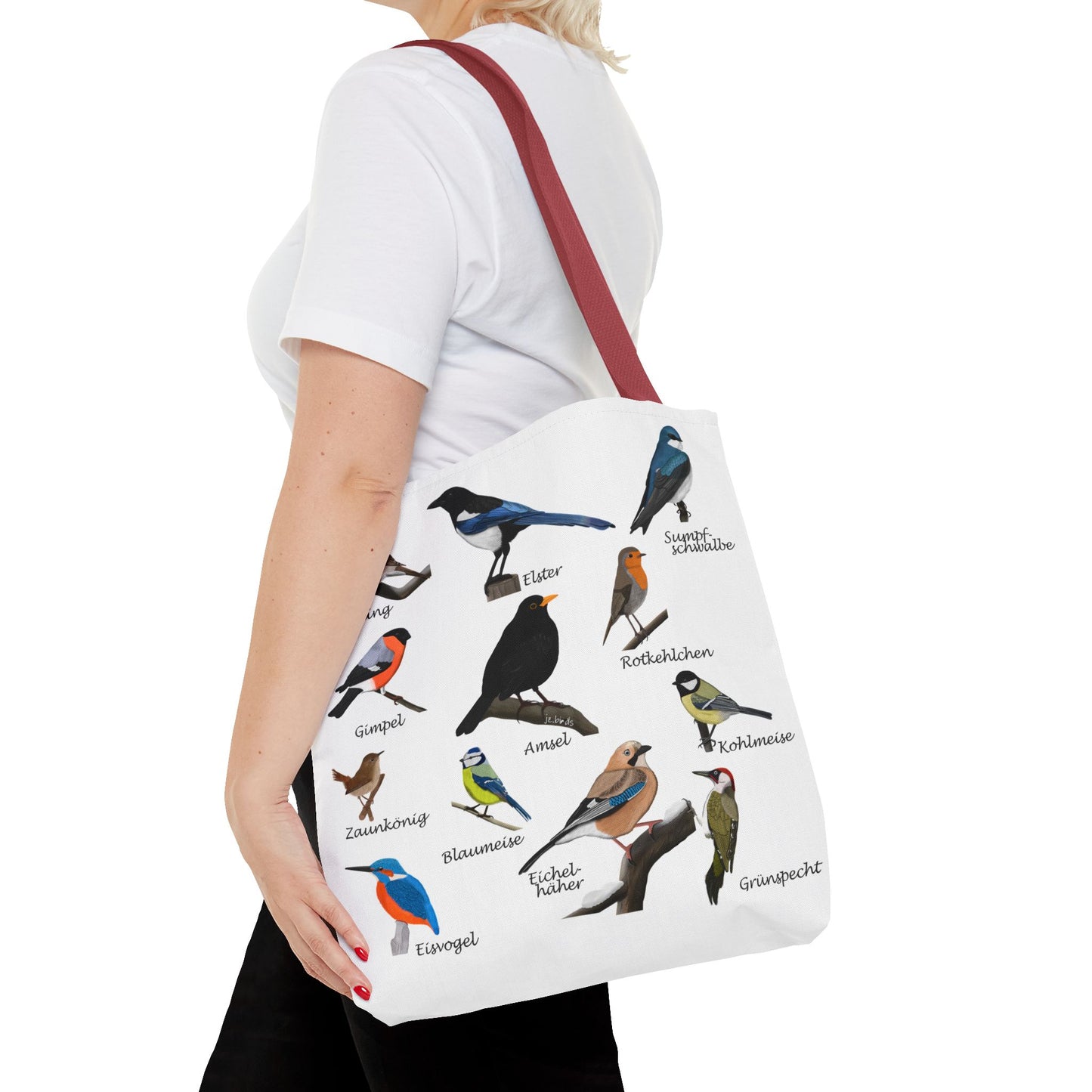Gartenvögel Tragetasche 40x40cm Amsel Rotkehlchen Blaumeise Vogel Tasche