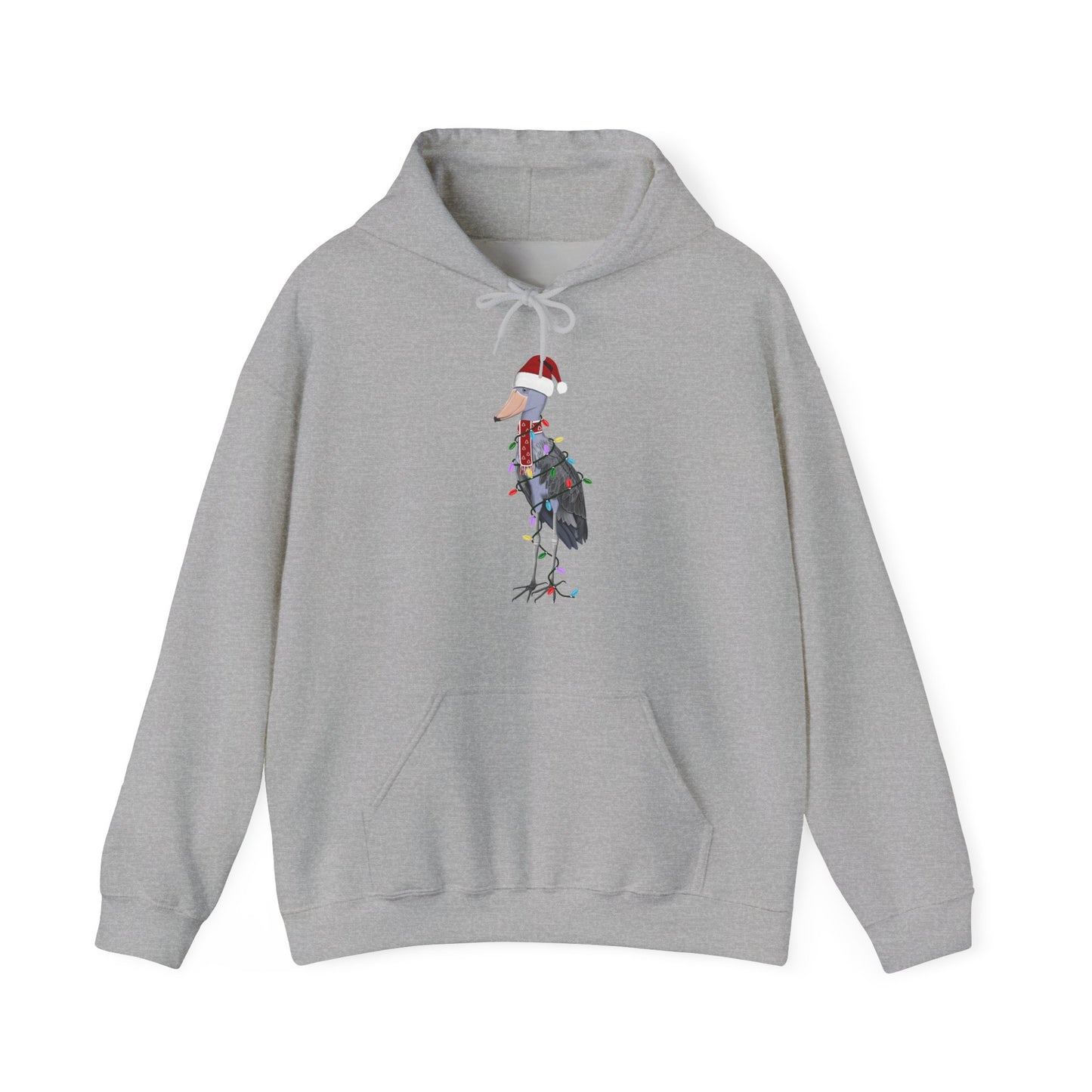Schuhschnabel Weihnachts-Hoodie - Vogel als Weihnachtsmann mit Lichterkette Sweater