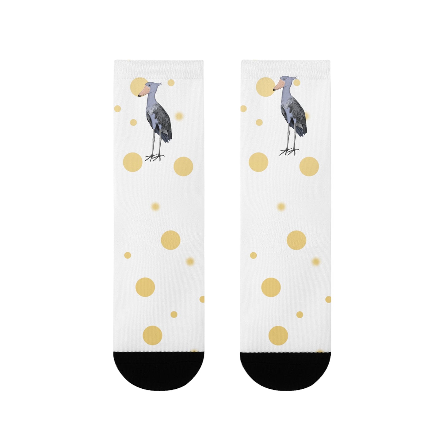 Schuhschnabel Vogel Socken mit Goldenen Punkten für Vogelfreunde & Vogelbeobachter Weiß