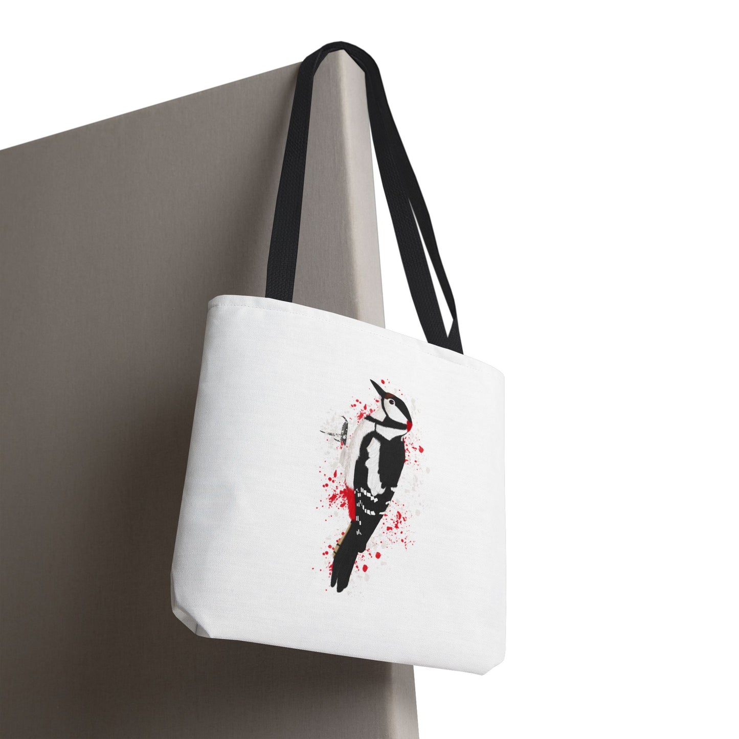 Buntspecht Tragetasche 40x40cm Vogel Tasche Weiß für Vogelbeobachter