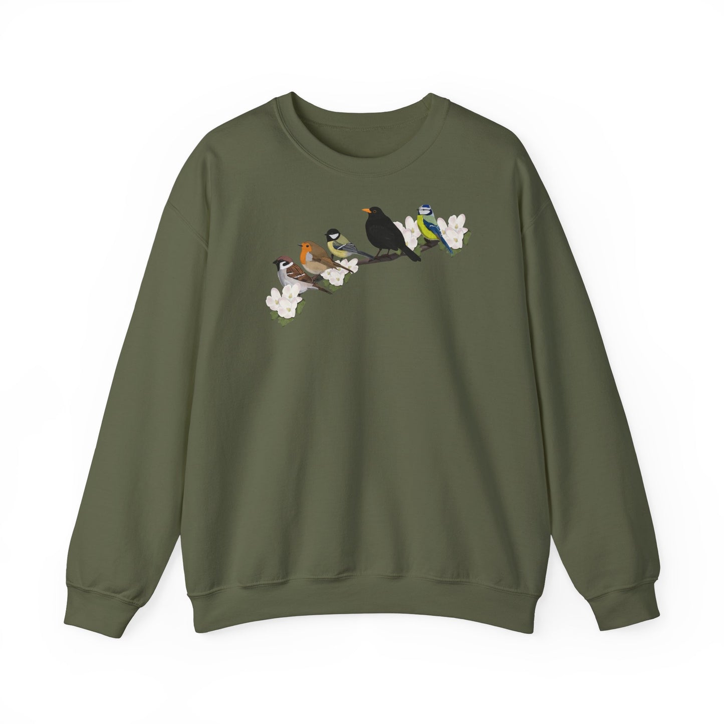 Amsel Rotkehlchen Blaumeise auf einem Ast Vogel Sweatshirt für Naturfreunde und Vogelbeobachter – Animal Graphic Tee, Vogelmotiv