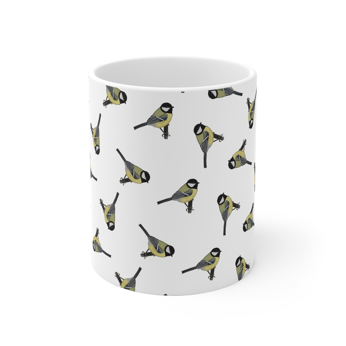 Kohlmeise Tasse – mit Streumuster | Vogelmotiv Kaffeebecher für Vogelbeobachter & Naturfreunde