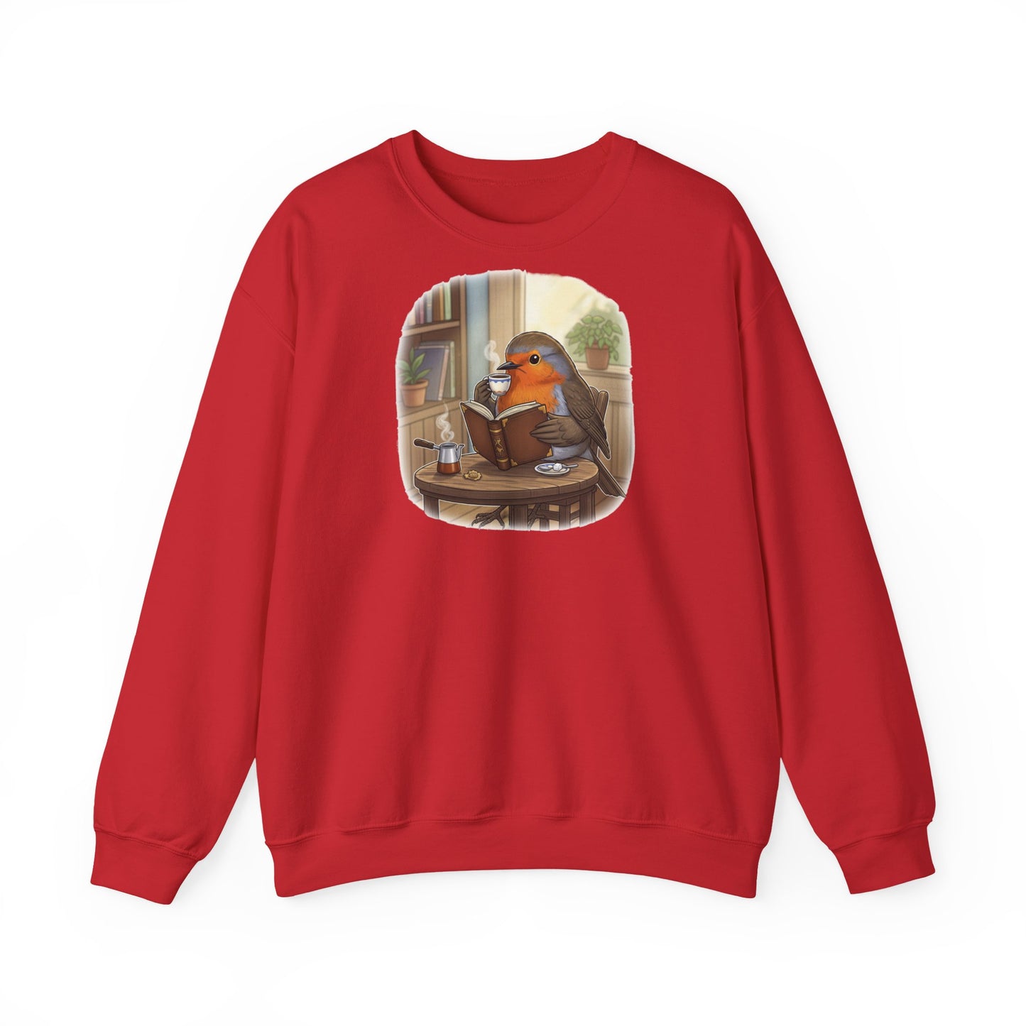 Rotkehlchen liest Bücher und trinkt Kaffee Vogel Sweatshirt für Vogelbeobachter