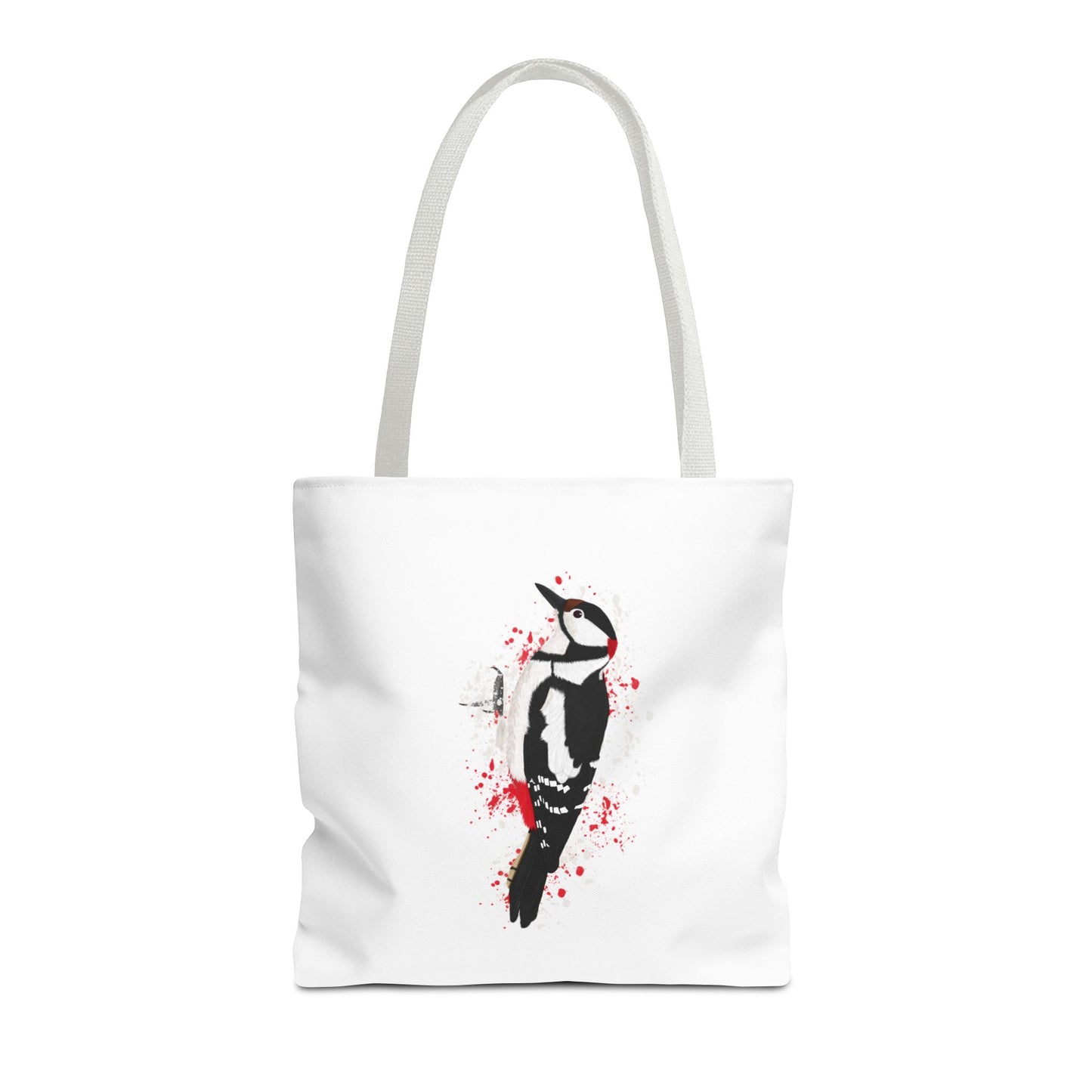 Buntspecht Tragetasche 40x40cm Vogel Tasche Weiß für Vogelbeobachter