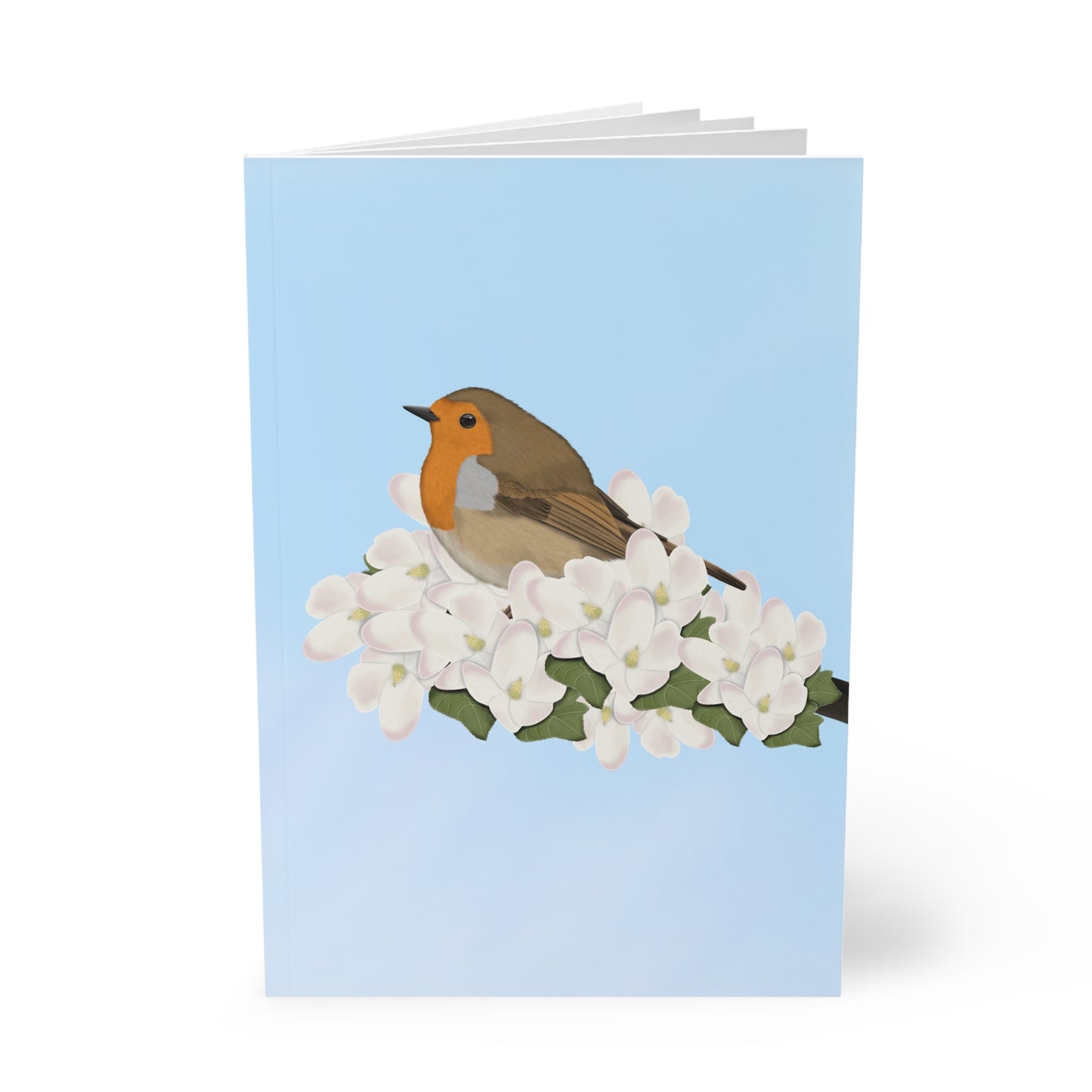 Rotkehlchen im Frühling A5 Vogel Softcover Notizbuch 150 Seiten Liniert
