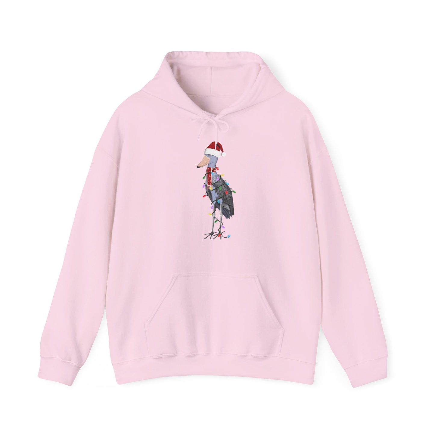 Schuhschnabel Weihnachts-Hoodie - Vogel als Weihnachtsmann mit Lichterkette Sweater