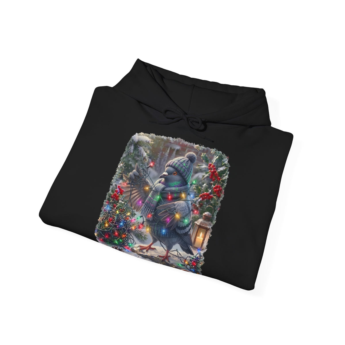 Premium Hoodie Taube und die Lichterkette im winterlichen Garten für Vogelbeobachter