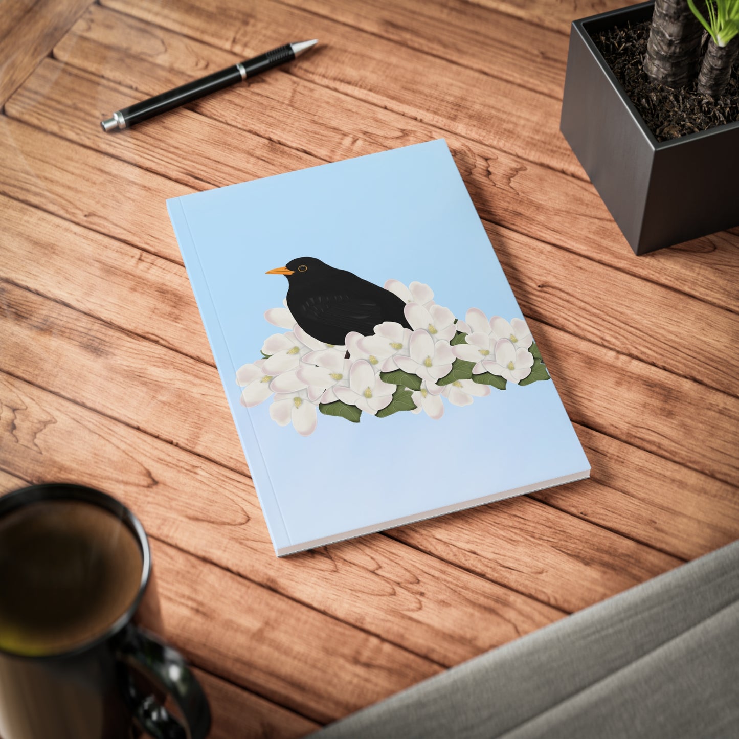 Amsel im Frühling A5 Vogel Softcover Notizbuch 150 Seiten Liniert