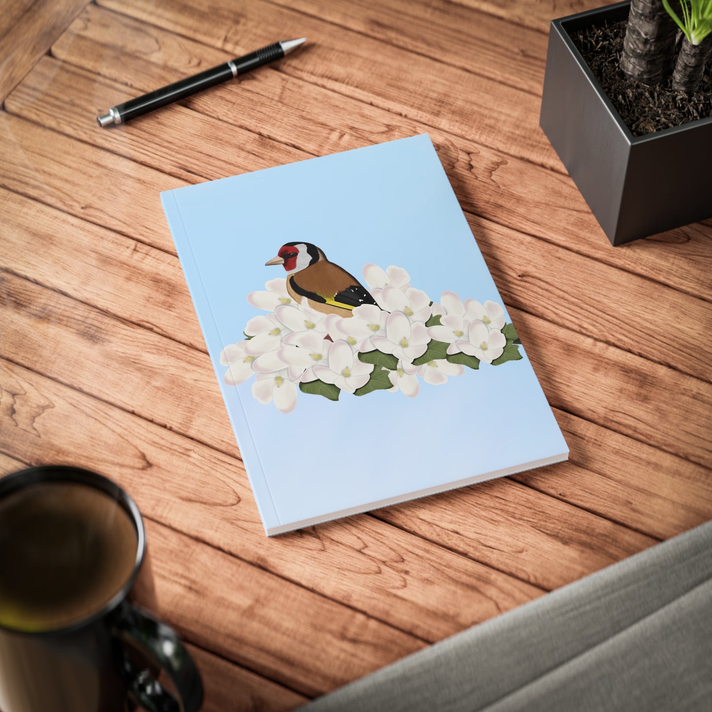 Stieglitz im Frühling A5 Vogel Softcover Notizbuch 150 Seiten Liniert