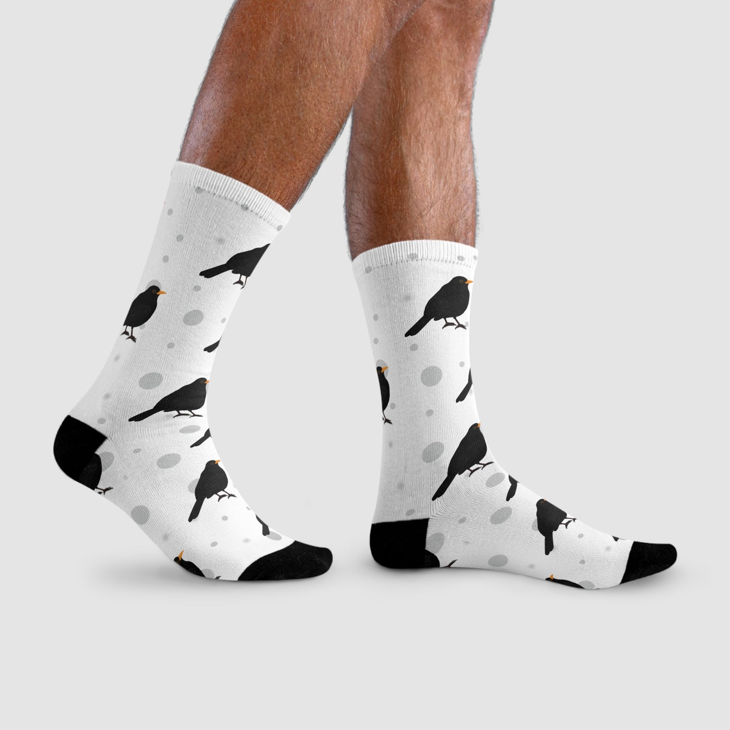 Amsel Socken Vogelsocken Weiß mit Grauen Punkten